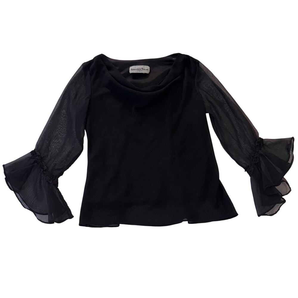 VNTG Another Thyme Black Sheer Bell Sleeve Romantic Goth 90s